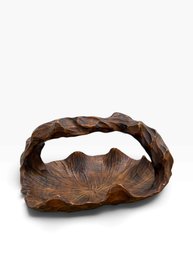 Hand-Carved Wooden Basket With Branch Handle
