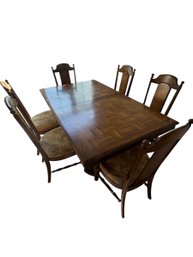 Vintage Oak Dining Table & 6 Chair Set With Two Leaves