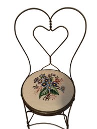 Decorative Metal Accent Chair With Floral Needlepoint Seat