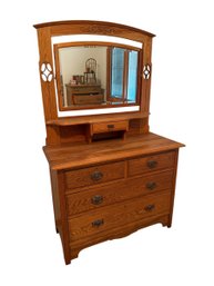 Solid Oak Chest Of Drawers With Mirror Hutch