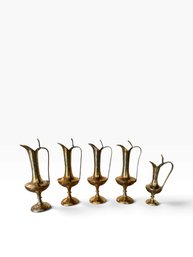 Vintage Etched Brass Ewers  Set Of 5