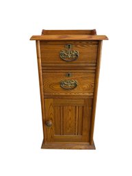 Antique Oak Commode Cabinet With Original Enamel Chamber Pot & Lid