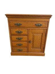 Mission Oak Storage Cabinet With Pull-Out Side Shelf & Multiple Drawers