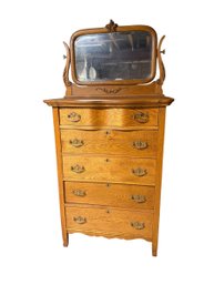 Antique Quarter-Sawn Oak Highboy Dresser With Swivel Mirror