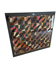 Large Handcrafted Textile Wall Hanging In Custom Frame  Geometric Fiber Art