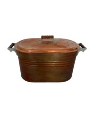 Vintage Large Copper Wash Boiler With Lid & Wooden Handles