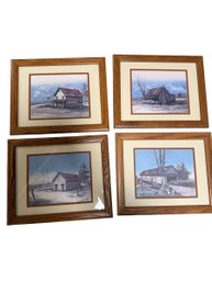 Set Of 4 Framed Rustic Country Prints