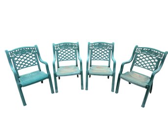 Set Of 4 Decorative Rose & Lattice Plastic Patio Armchairs