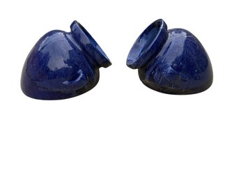 Pair Of Cobalt Blue Partially Buried Garden Planters