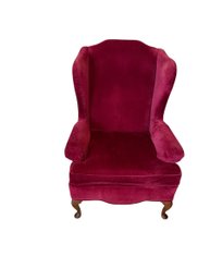 Elegant Vintage Cranberry Velvet Wingback Chair