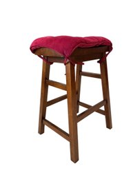 Providence At Home Wood Bar Stool With Red Cushioned Seat