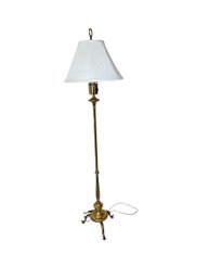 Elegant Vintage Brass Floor Lamp With Tripod Base & Pleated Shade