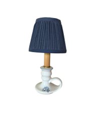 Vintage Blue & White Ceramic Candlestick Table Lamp With Pleated Shade