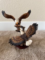 Majestic Bald Eagle Sculpture On Wooden Base