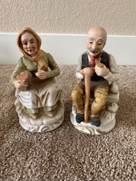 Vintage Hand-Painted Elderly Couple Porcelain Figurine Set  Grandmother & Grandfather Decorative Collectibles