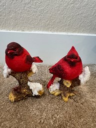 Set Of 2 Red Cardinal Bird Figurines  Winter Cardinals On Snowy Branches, Holiday & Christmas Dcor