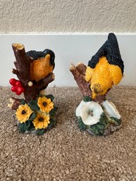 Set Of 2 Goldfinch Bird Figurines On Floral Branches  Yellow Songbirds, Nature & Garden Home Dcor