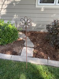 Rustic Metal Flower Garden Stake With Glass Bead Accents  Yard Art