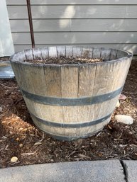 Large Rustic Wood Half-Barrel Planter With Metal Bands