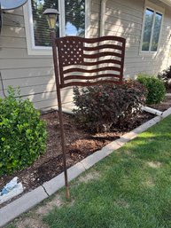 Large Rustic Metal American Flag Garden Stake  Patriotic Yard Art