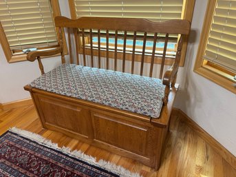 Solid Oak Spindle-Back Storage Bench / Hall Bench With Cushion