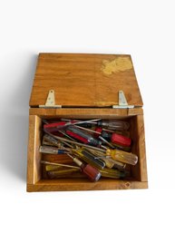 Large Vintage Screwdriver Lot With Handmade Wooden Tool Box