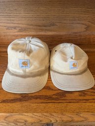 Pair Of Carhartt Tan Canvas Work Caps  USA Tag  Size Small & Adjustable