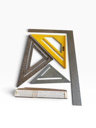 Assorted Carpenter Squares & Slide Rule  5 Piece Lot
