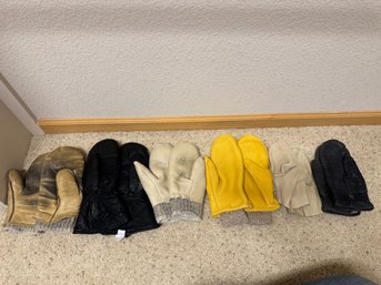 Lot Of 6 Pairs Leather & Work Mittens  Assorted Colors & Styles