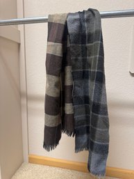 Pair Of Plaid Wool-Blend Winter Scarves  Brown & Gray