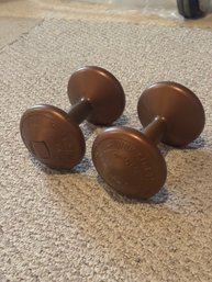 Pair Of Vintage Orbatron Super Star 6.6lb Dumbbells  Brown