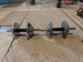 Pair Of Adjustable Dumbbells With Assorted Weight Plates & Spin-Lock Collars