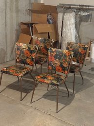 Set Of 4 Mid-Century Floral Upholstered Metal Dining Chairs