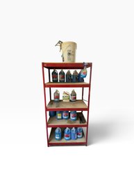Metal Storage Shelf With Automotive Fluids & Supplies