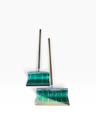 Pair Of Vintage Metal Snow Shovels With Wood Handles