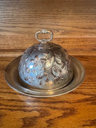 Sterling Silver Floral Serving Cloche With Underplate / Dish