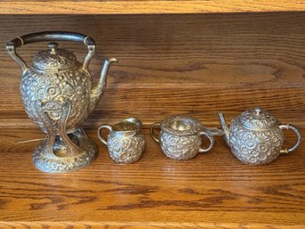 Antique George W. Shiebler Repouss Sterling Silver Tea Service  Pattern 1493
