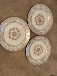 Vintage Parisian Center 22K Gold Floral Dinner Plates  Set Of 3