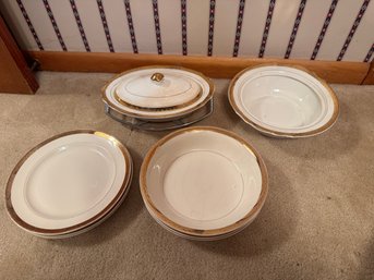 Antique Illinois China Co. Gold Trim Serving & Dinnerware Set