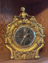 Vintage Ornate Gold Tone Cherub Quartz Mantel Clock  Made In Korea