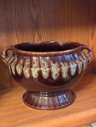 Vintage Mid-Century Glazed Ceramic Planter / Jardinire  Brown Drip Glaze