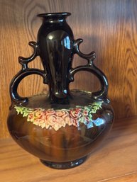 Vintage Ornate Ceramic Ewer Vase With Applied Roses & Scroll Handles