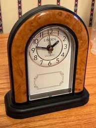 Vintage Linden Quartz Mantel Clock  Faux Burl Wood Finish