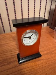 Wood & Black Quartz Mantel Clock  Contemporary Desk Clock