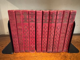 Vintage Red Cloth-Bound Literary Anthology Book Set  Decorative Hardcover Volumes