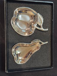 Vintage Seba Products Silver-Plated Apple & Pear Trinket Dishes  Original Box
