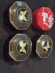 Vintage Otagiri Japan Papillon Butterfly & Floral Porcelain Trinket Boxes  Set Of 4