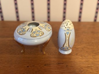 Antique R.S. Prussia Porcelain Hair Receiver & Hatpin Holder Vanity Set