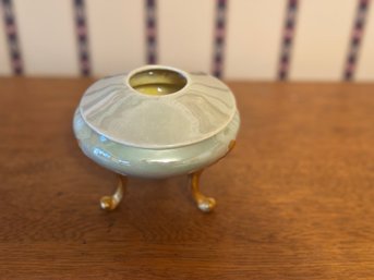 Antique Porcelain Hair Receiver  Pale Green Lustre Glaze With Gold Feet