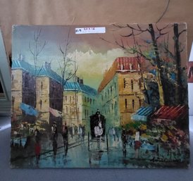 Signed Oil Painting On Canvas Of Parisian Street Scene S